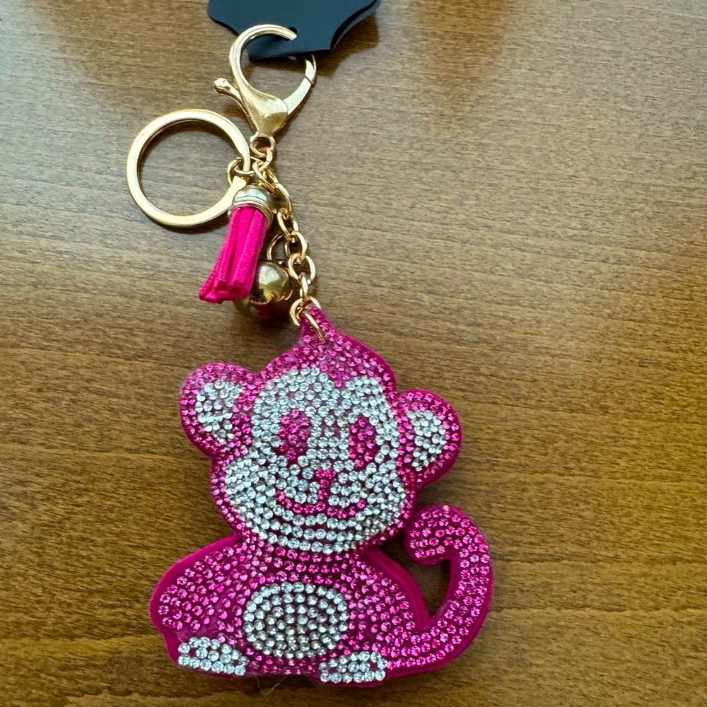 Sparkling Pink Monkey Keychain